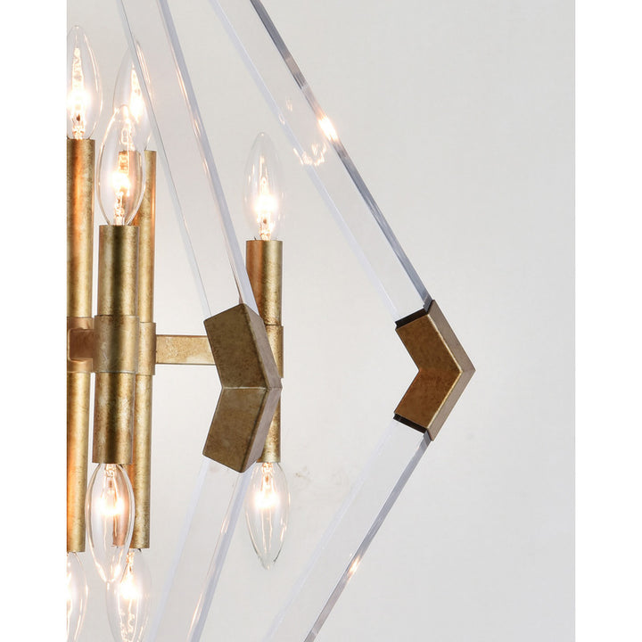 Clear Acrylic Arm Diamond Shaped Chandelier with Antique Gold Metal Frame by Bethel - view 3