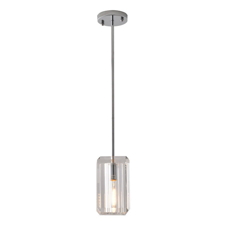 Metal Frame Pendant Light with Clear Crystal Shade in Chrome by Bethel