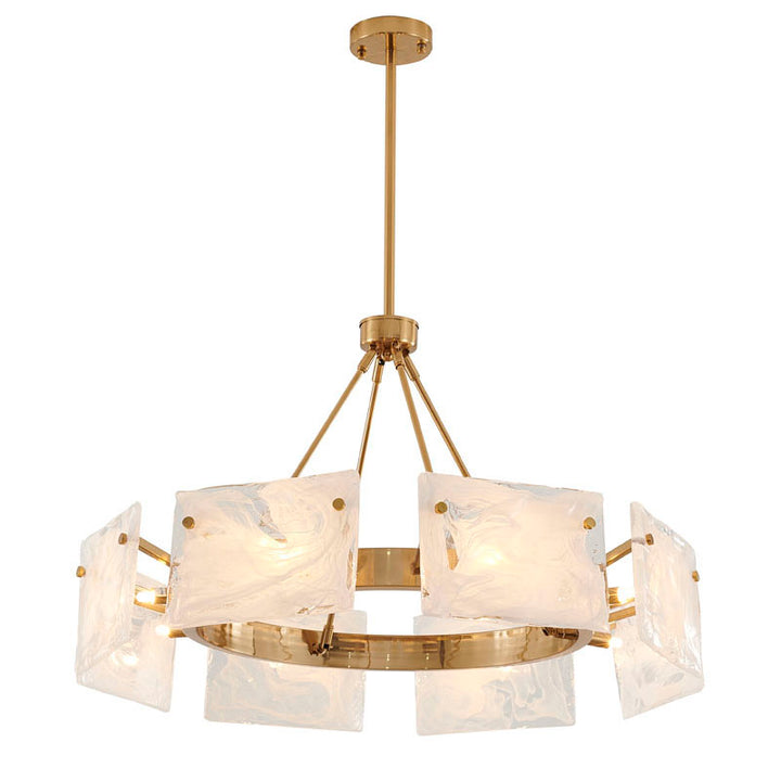 Gold Plated Chandelier with White Stained Glass Shades by Bethel