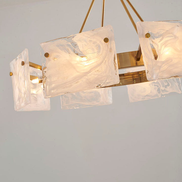 Gold Plated Chandelier with White Stained Glass Shades by Bethel - view 3