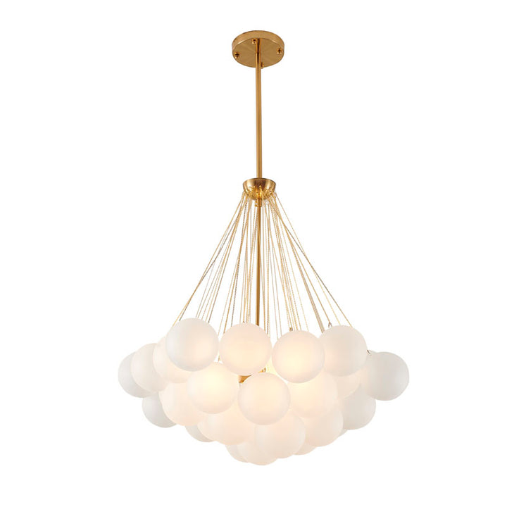 Gold Plated Frame Chandelier with White Frosted Glass Hanging Shades by Bethel