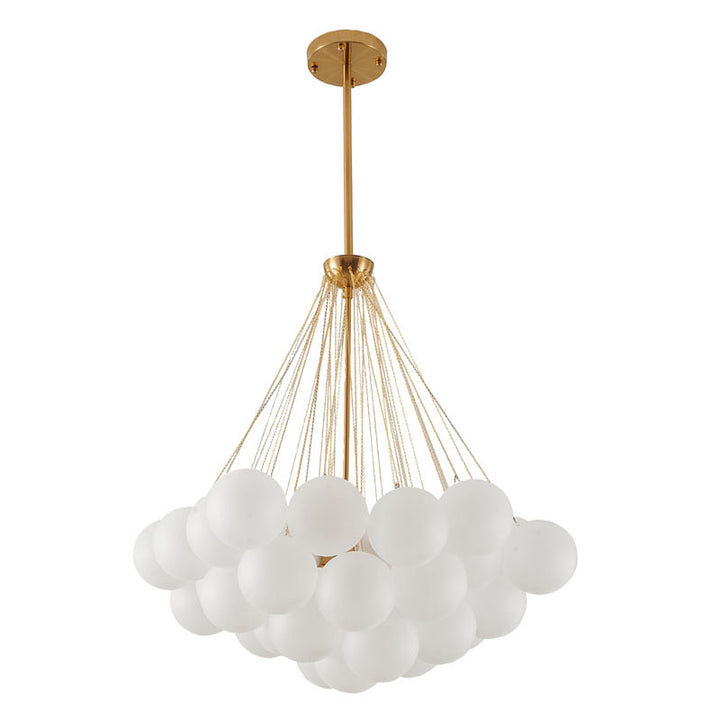 Gold Plated Frame Chandelier with White Frosted Glass Hanging Shades by Bethel - view 2