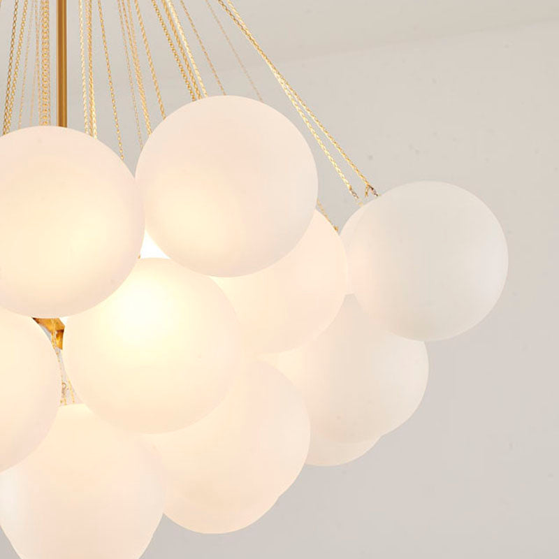 Gold Plated Frame Chandelier with White Frosted Glass Hanging Shades by Bethel - view 3