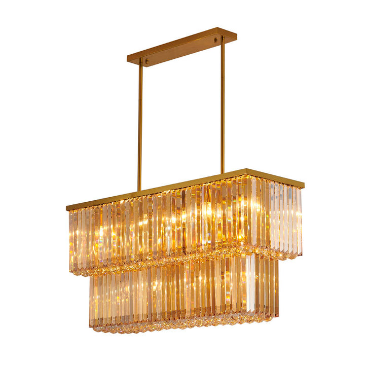 Satin Brass Frame Chandelier with Champagne Crystals &amp; Clear Crystal Hanging Balls
