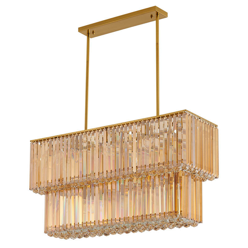 Satin Brass Frame Chandelier with Champagne Crystals &amp; Clear Crystal Hanging Balls