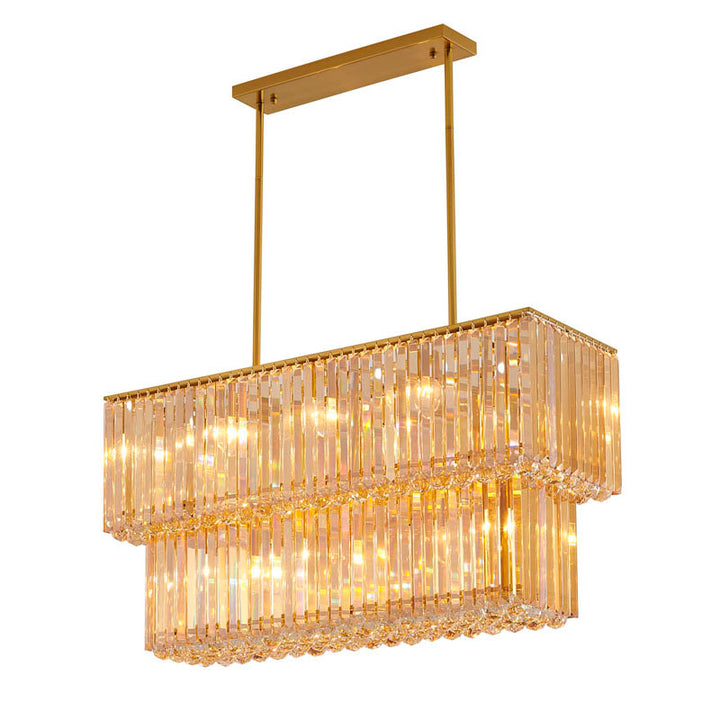 Satin Brass Frame Chandelier with Champagne Crystals &amp; Clear Crystal Hanging Balls