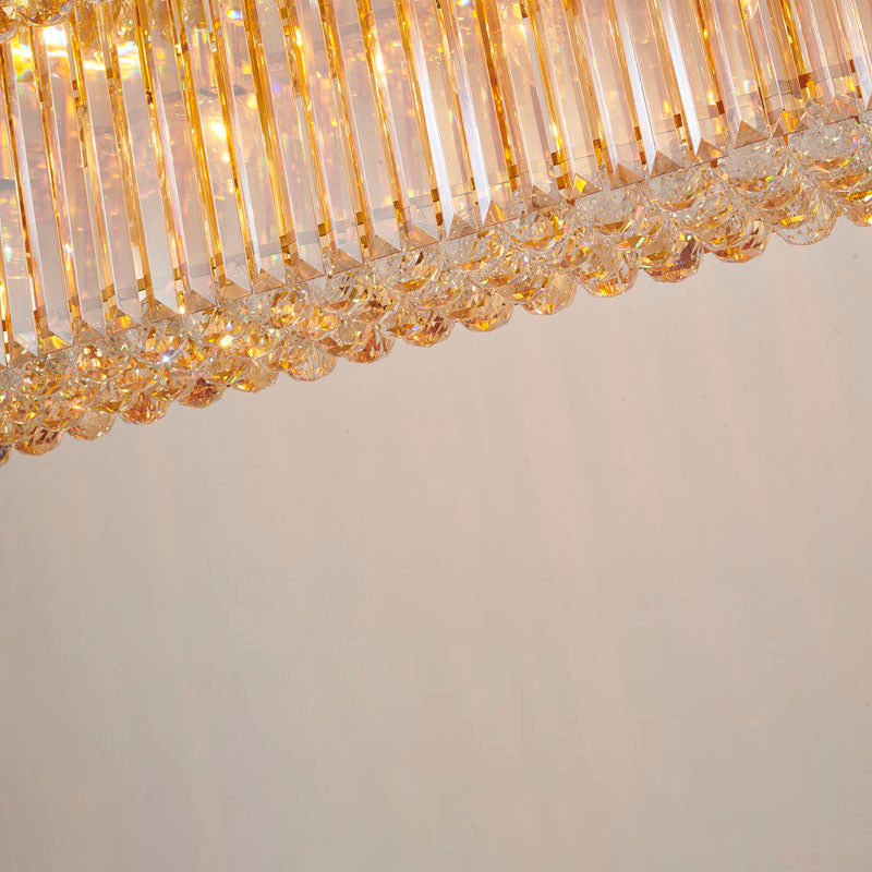 Satin Brass Frame Chandelier with Champagne Crystals &amp; Clear Crystal Hanging Balls