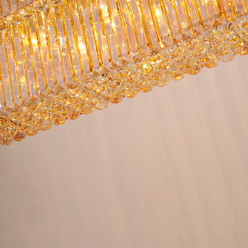 Satin Brass Frame Chandelier with Champagne Crystals &amp; Clear Crystal Hanging Balls