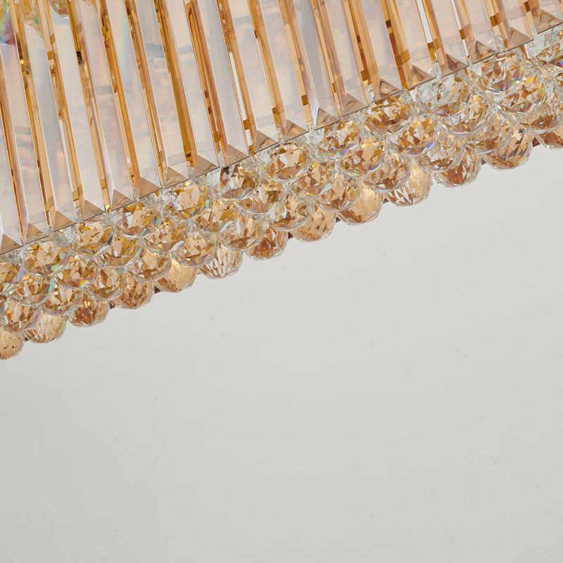 Satin Brass Frame Chandelier with Champagne Crystals &amp; Clear Crystal Hanging Balls