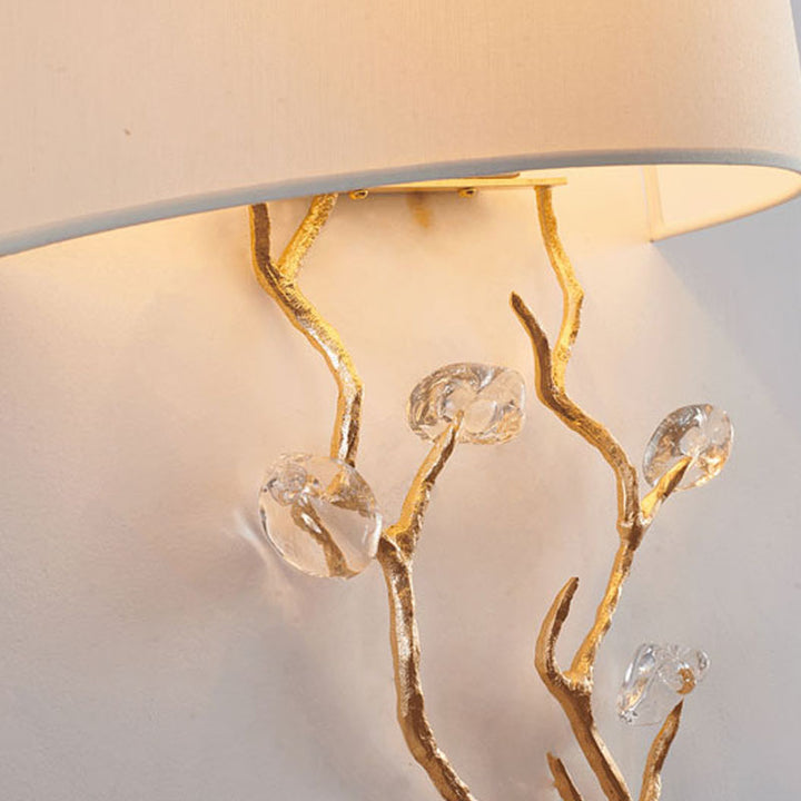 Branch Wall Sconce with Off Fabric Shade &amp; Clear Glass
