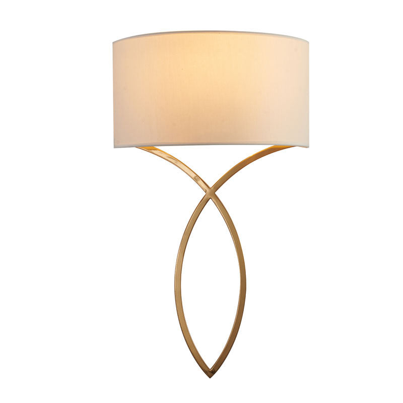 Antique Brass Frame Wall Sconce with Off White Fabric Shade by Bethel
