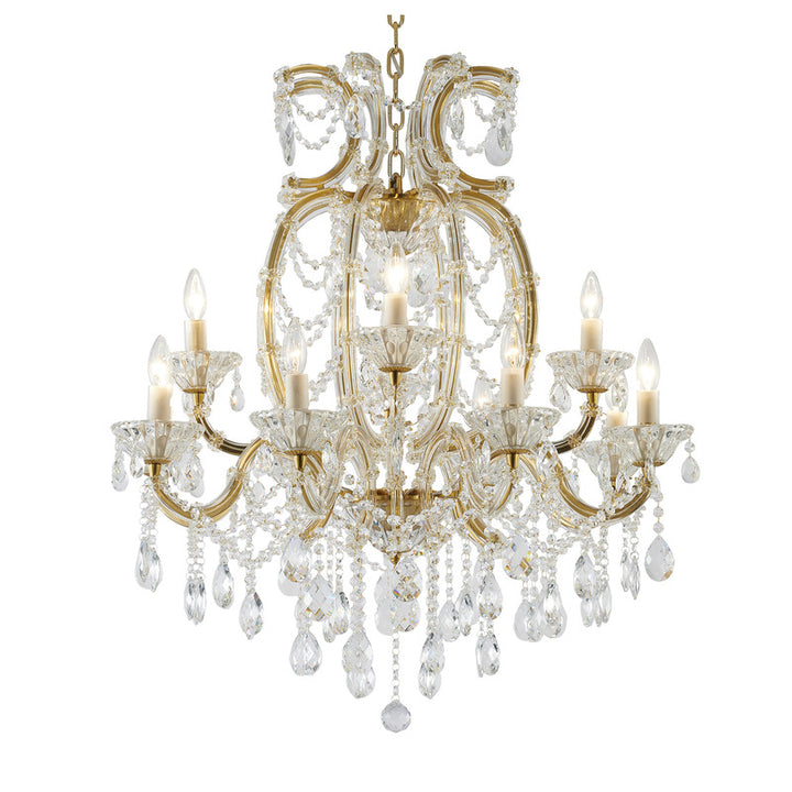 Frame Basket Chandelier with Clear Hanging Crystals, 33.5", by Bethel