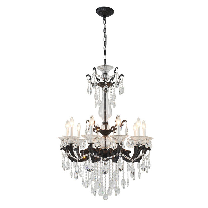 Metal Frame Chandelier with Clear Hanging Crystals (LA50) in Satin Black by Bethel