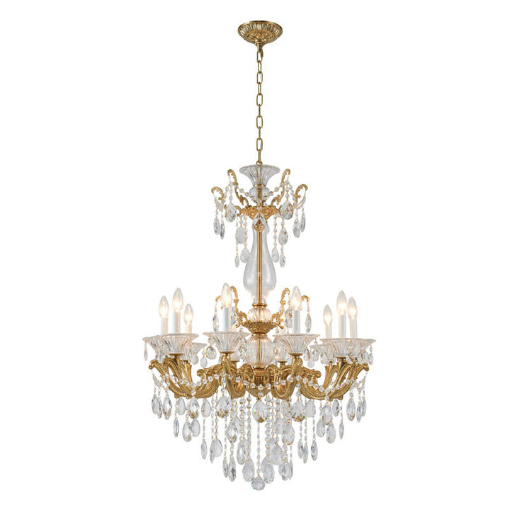 Metal Frame Chandelier with Clear Hanging Crystals (LA50) in Brass by Bethel