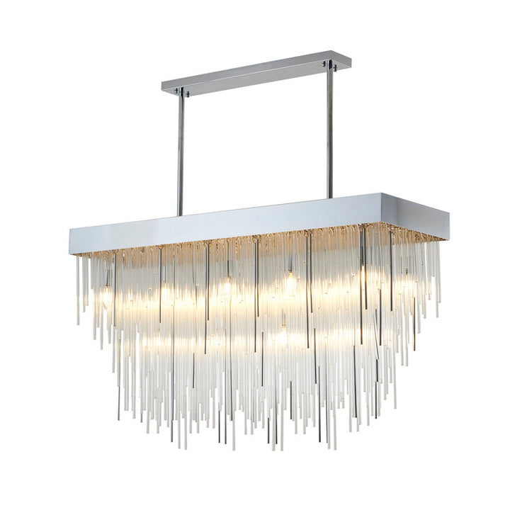 Rectangular Chandelier with Clear Hanging Looped Glass in Chrome by Bethel