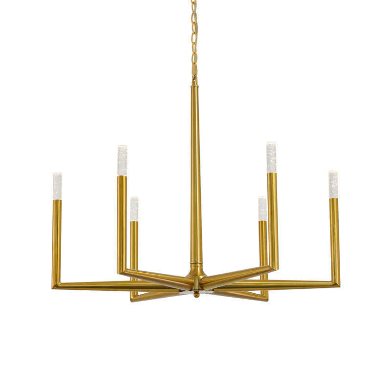 Satin Brass Frame Chandelier with Clear Bubble Crystal Shades by Bethel