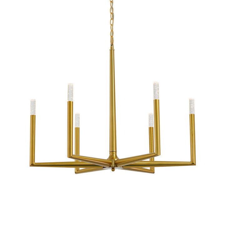 Satin Brass Frame Chandelier with Clear Bubble Crystal Shades by Bethel