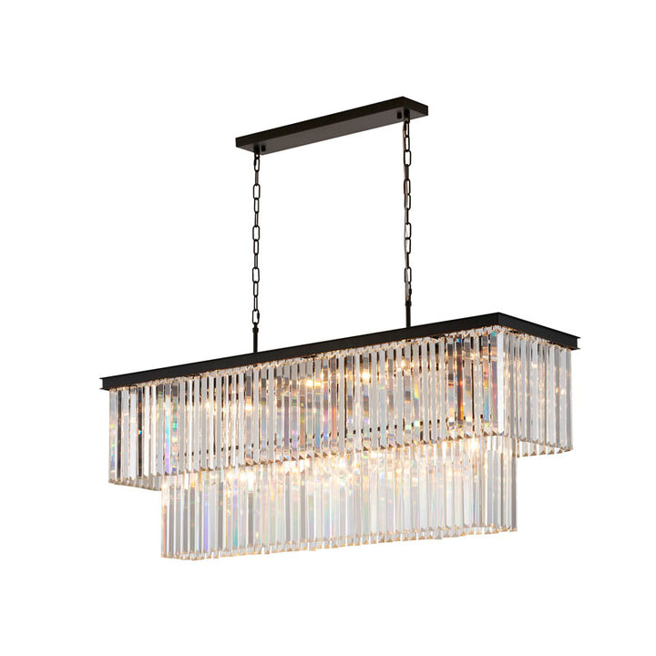 Two Tier Frame Chandelier with Clear Hanging Crystals in Black by Bethel