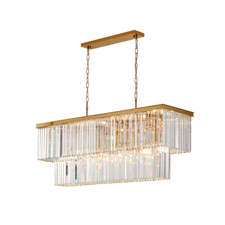 Two Tier Frame Chandelier with Clear Hanging Crystals in Gold by Bethel