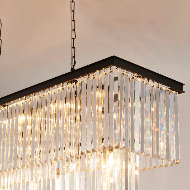 Two Tier Frame Chandelier with Clear Hanging Crystals by Bethel - view 2
