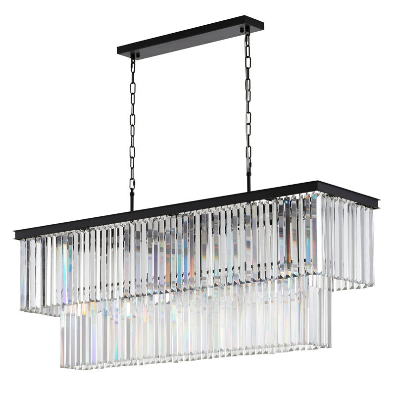 Two Tier Frame Chandelier with Clear Hanging Crystals by Bethel - view 3