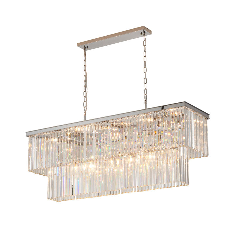 Two Tier Frame Chandelier with Clear Hanging Crystals in Chrome by Bethel
