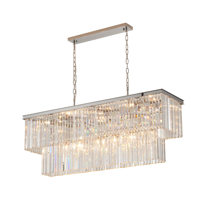 Two Tier Frame Chandelier with Clear Hanging Crystals in Chrome by Bethel