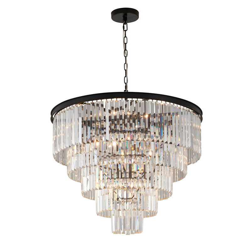 Five Tier Frame Chandelier with Clear Hanging Crystals in Black by Bethel