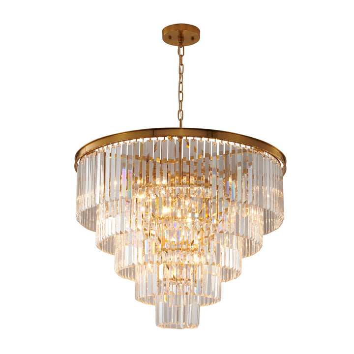 Five Tier Frame Chandelier with Clear Hanging Crystals in Gold by Bethel