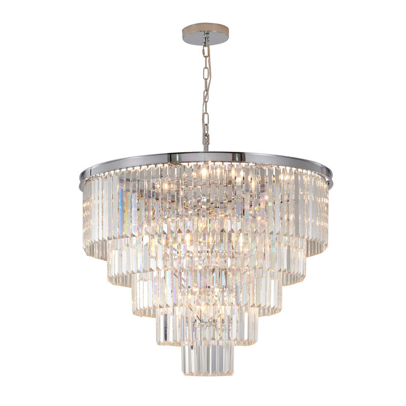 Five Tier Frame Chandelier with Clear Hanging Crystals in Chrome by Bethel