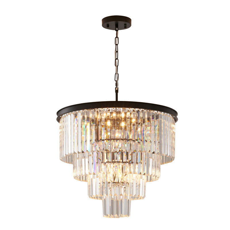 Four Tier Frame Chandelier with Clear Hanging Crystals in Black by Bethel