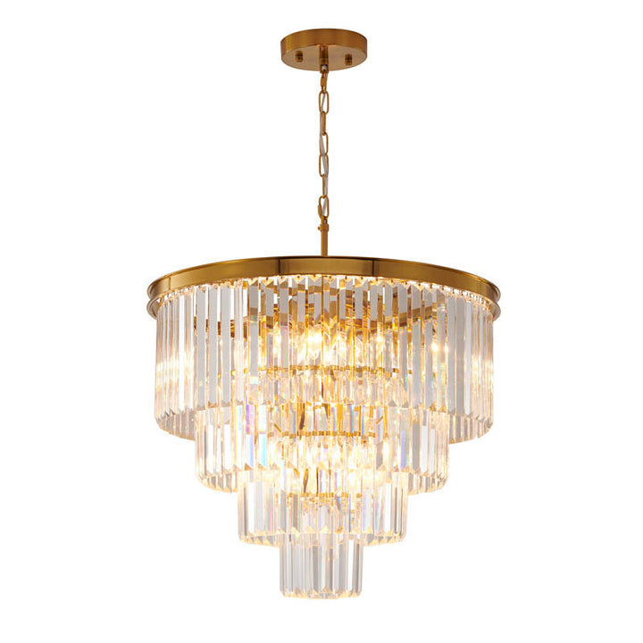 Four Tier Frame Chandelier with Clear Hanging Crystals in Gold by Bethel