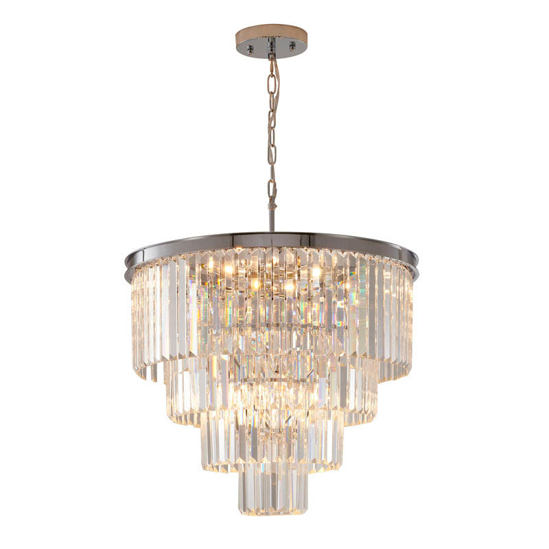 Four Tier Frame Chandelier with Clear Hanging Crystals in Chrome by Bethel