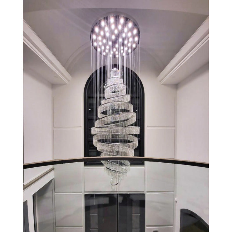 Chrome Flushed Chandelier with Clear Beaded Crystal Halo Rings Adjustable in Height: