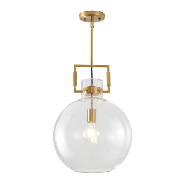 Metal Frame Pendant Light with Clear Glass Shade in Brass by Bethel