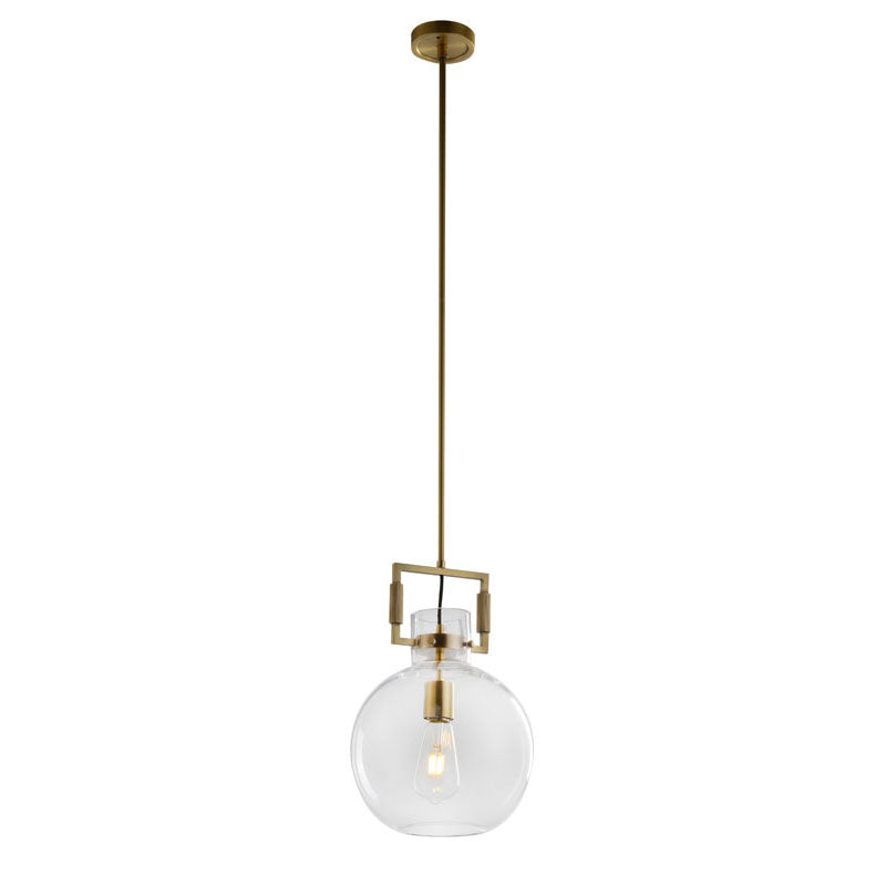 Metal Frame Pendant Light with Clear Glass Shade in Brass by Bethel