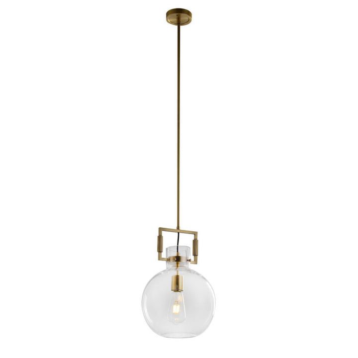 Metal Frame Pendant Light with Clear Glass Shade in Brass by Bethel