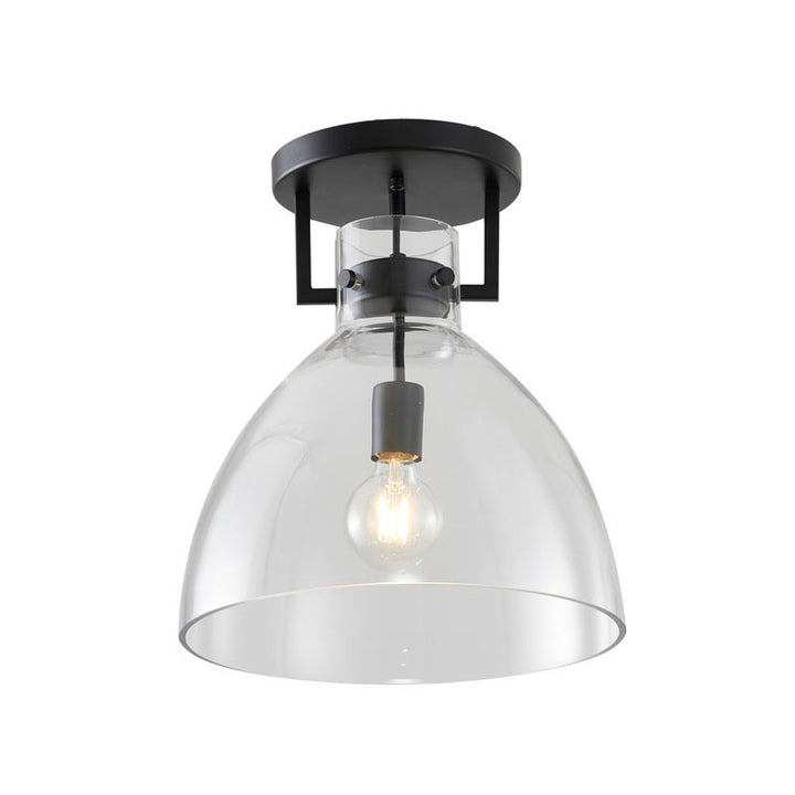 Metal Frame Semi Flush Mount with Clear Glass Shade in Black by Bethel