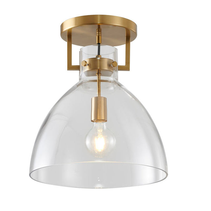 Metal Frame Semi Flush Mount with Clear Glass Shade in Gold by Bethel