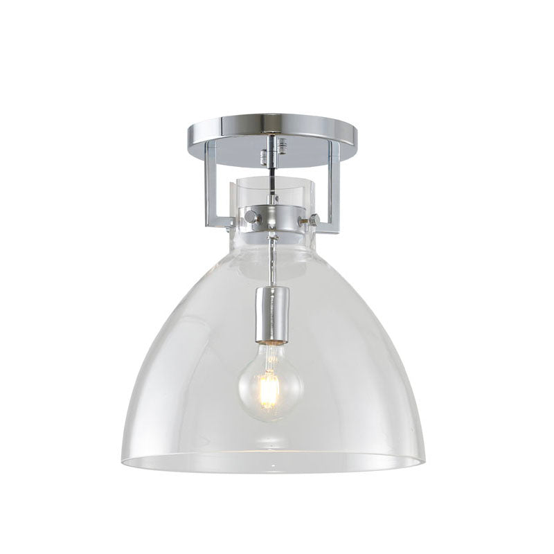 Metal Frame Semi Flush Mount with Clear Glass Shade in Chrome by Bethel