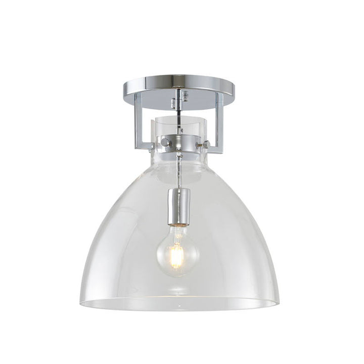 Metal Frame Semi Flush Mount with Clear Glass Shade in Chrome by Bethel