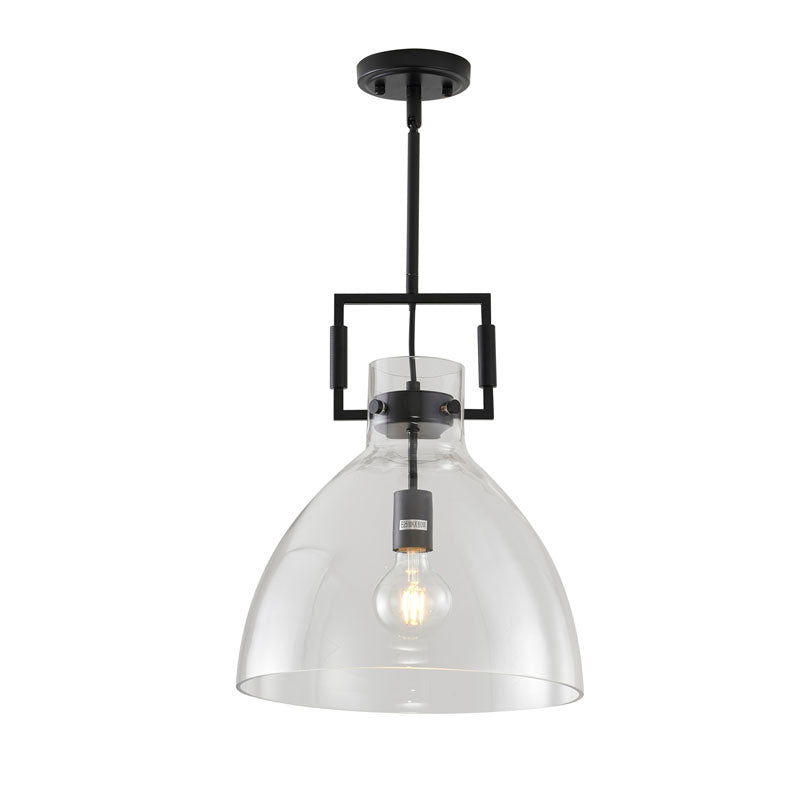 Metal Frame Pendant Light with Clear Glass Shade in Black by Bethel