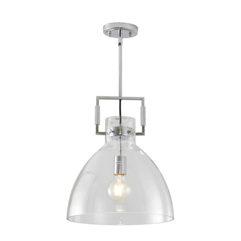 Metal Frame Pendant Light with Clear Glass Shade in Chrome by Bethel