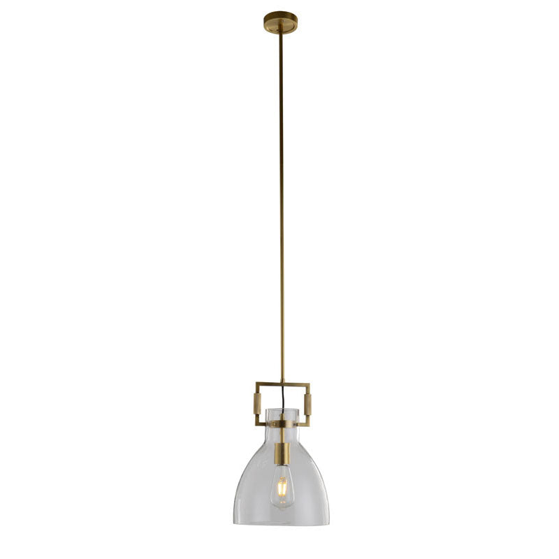 Metal Frame Pendant Light with Clear Glass Shade in Brass by Bethel