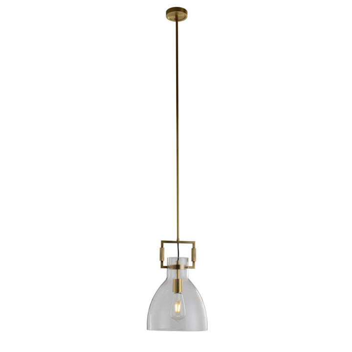 Metal Frame Pendant Light with Clear Glass Shade in Brass by Bethel