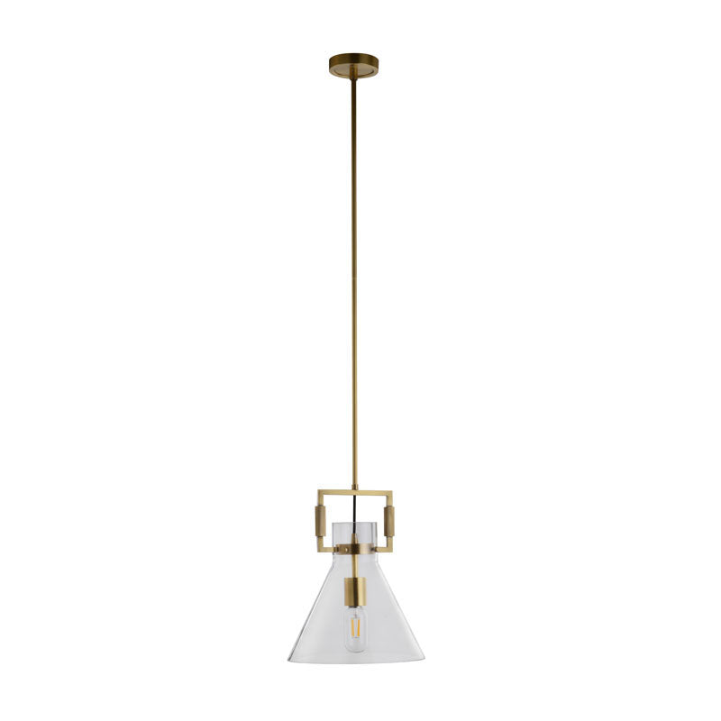 Brass Metal Frame Single Pendant Light with Clear Glass Cone Shade by Bethel - view 2