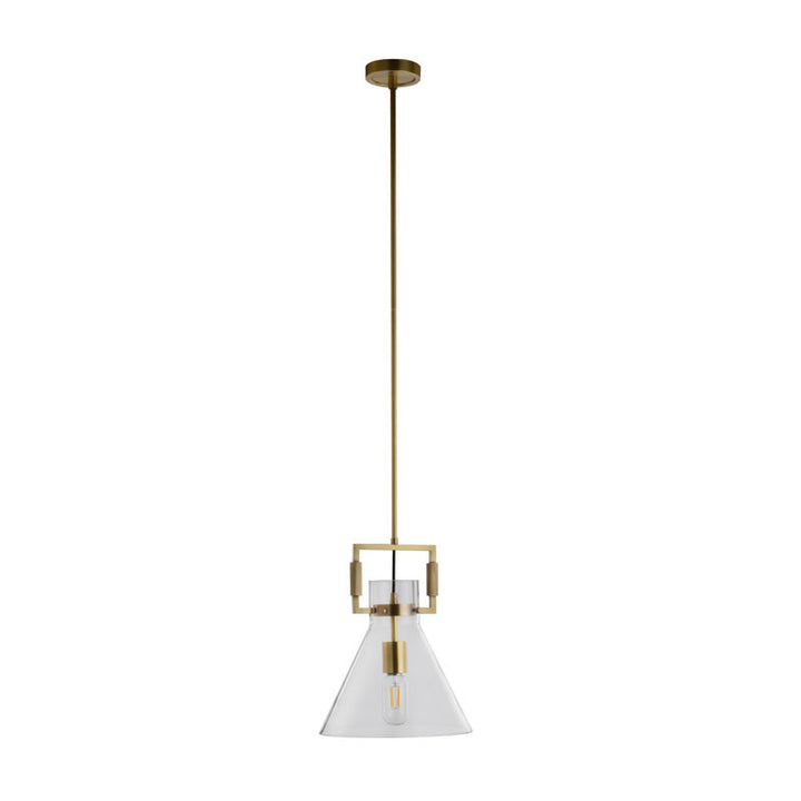 Brass Metal Frame Single Pendant Light with Clear Glass Cone Shade by Bethel - view 2