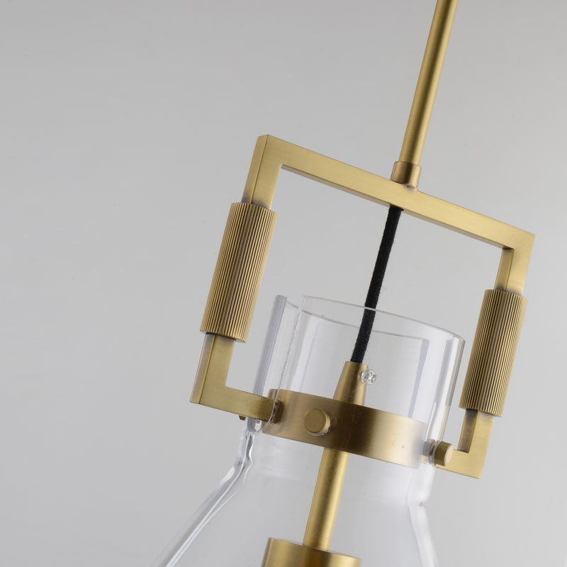 Brass Metal Frame Single Pendant Light with Clear Glass Cone Shade by Bethel - view 3