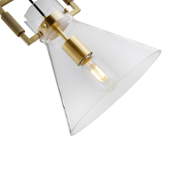Brass Metal Frame Single Pendant Light with Clear Glass Cone Shade by Bethel - view 5