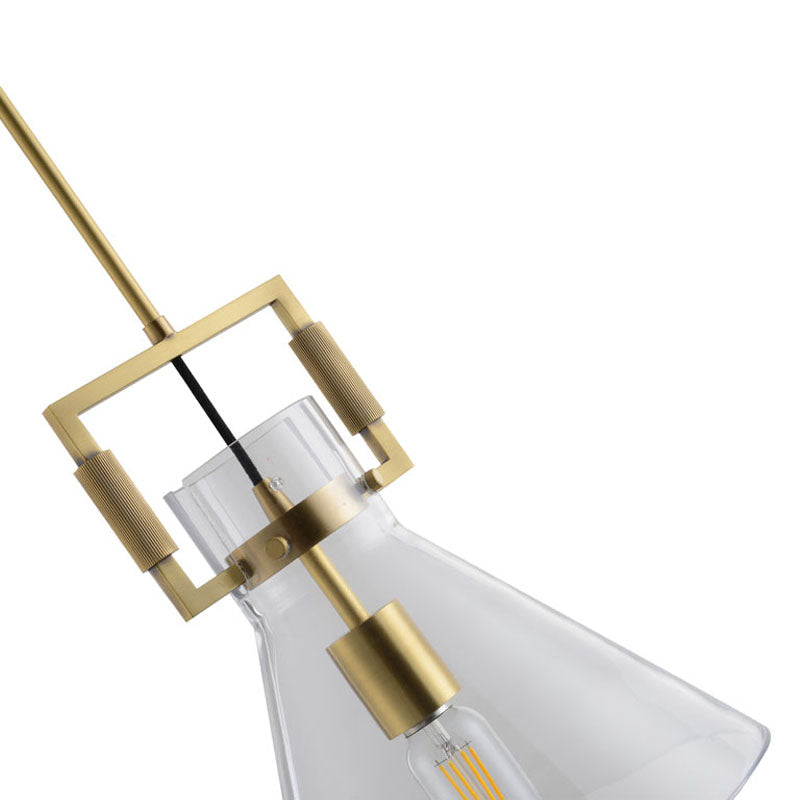 Brass Metal Frame Single Pendant Light with Clear Glass Cone Shade by Bethel - view 6